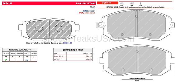 Ferodo DS2500 Front and Rear Brake Pads Scion FR-S / Toyota 86 + GR86 /  Subaru BRZ Front + Rear (FCP1639H and FCP4187H )