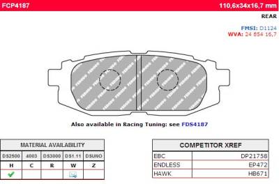 Ferodo  - Ferodo DS2500 FCP4187H Scion FR-S / Toyota 86 + GR86 / Subaru BRZ Rear