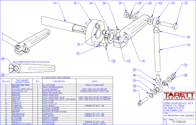 Tarett 22mm Swaybar & Drop Link Kit, Front, '65-'89 911/912/930/914 FSBA22 Assembly Drawing