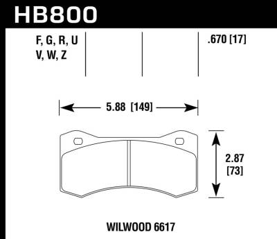 Hawk DTC70 Track Only Pads HB800U.670 Wilwood W4A / W6A Caliper Type 6617