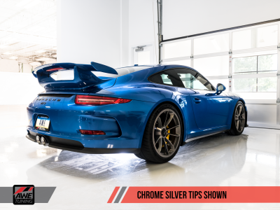 AWE Tuning - AWE Tuning Porsche 991 GT3 / RS Center Muffler Delete - Chrome Silver Tips - Image 3