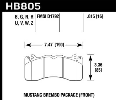 Hawk Performance Brakes - Hawk DCT60 Track Only Pads HB805G.615 Ford Mustang Brembo Package Front Brake Pads - Image 2